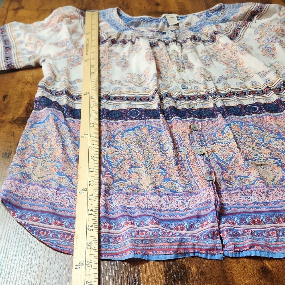 SUNDANCE | Multicolor Paisley Boho Semi-Sheer Cotton Floral Button Blouse | L - Picture 6 of 13
